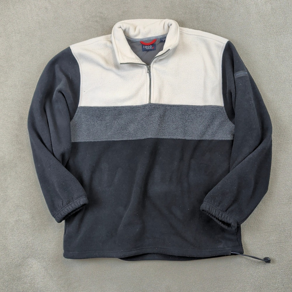 IZOD PerformX Fleece Pullover Mens XL Quarter Zip Colorblock Grey Black Cream